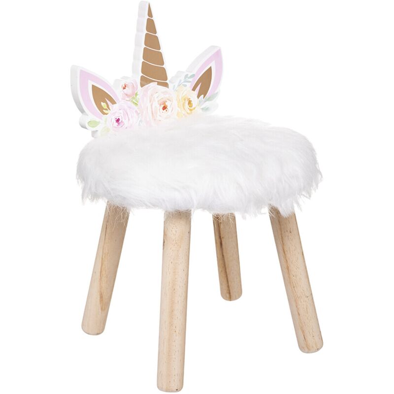Tabouret pour enfants en peluche d'unicorn multicolore avec siège en pellicelle synthétique blanche Atmosphera Créateur d'Intérieur