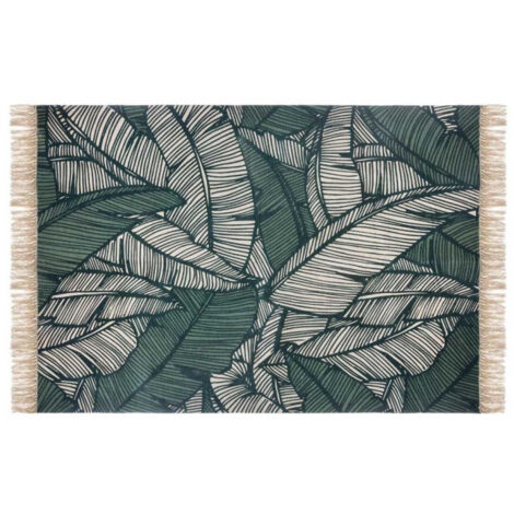 Atmosphera – Tapis déco à franges rectangulaire 120x170cm en coton vert – Motif jungle – Facile d'entretien pour divers décors