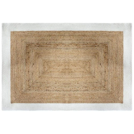 Atmosphera – Tapis déco jute 120x170cm – Naturel et blanc – Rebord en coton – Design authentique pour intérieur élégant