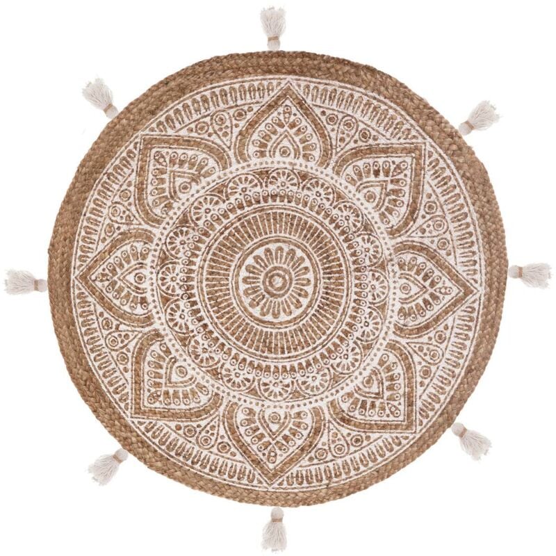 Atmosphera - Tapis à pompons Rosalie jute D78cm créateur d'intérieur