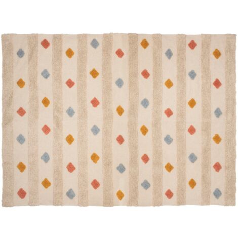 Atmosphera – Tapis enfant coton naturel multicolore 120x170 cm – Doux et hypoallergénique – Facile à entretenir et résistant aux taches