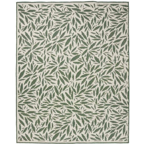 Atmosphera – Tapis extérieur 100x150cm vert – Polypropylène & polyester – Déperlant, antidérapant, résistant aux UVs – Motifs de feuilles élégants