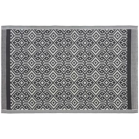 Atmosphera – Tapis extérieur en polypropylène 120x180cm – Motif mandala noir – Résistant aux intempéries – Facile à nettoyer