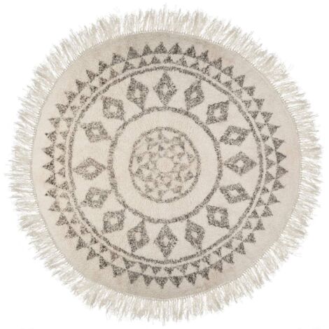 Atmosphera – Tapis rond décoratif 120 cm – Coton, polyester, viscose – Épaisseur 1 cm – Style ethnique noir et blanc pour intérieur