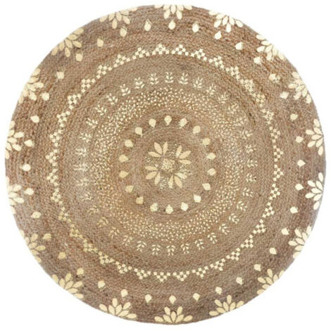 Atmosphera – Tapis rond en jute 115cm – Couleur naturel et or – Tapis décoratif élégant et facile d'entretien