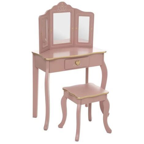 Specchiera Giocattolo per Bambini con Sgabello in MDF Rosa e Bianco -  BricoBravo