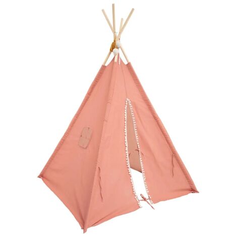 Atmosphera – Tipi enfant 160 cm – Structure en bois de peuplier – Toile en coton et polyester – Avec pompons et fenêtre – Pour intérieur et extérieur