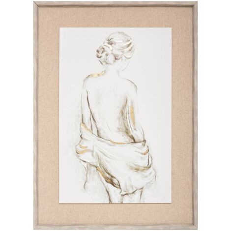 Atmosphera – Toile imprimée dessin de crayon 73 x 53 cm – Polyester blanc – Décoration murale élégante avec touches dorées