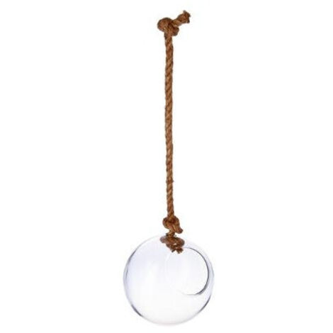 Atmosphera – Vase à suspendre en verre transparent – Diamètre 19 cm – Hauteur 22 cm – Corde en jute pour suspension décorative