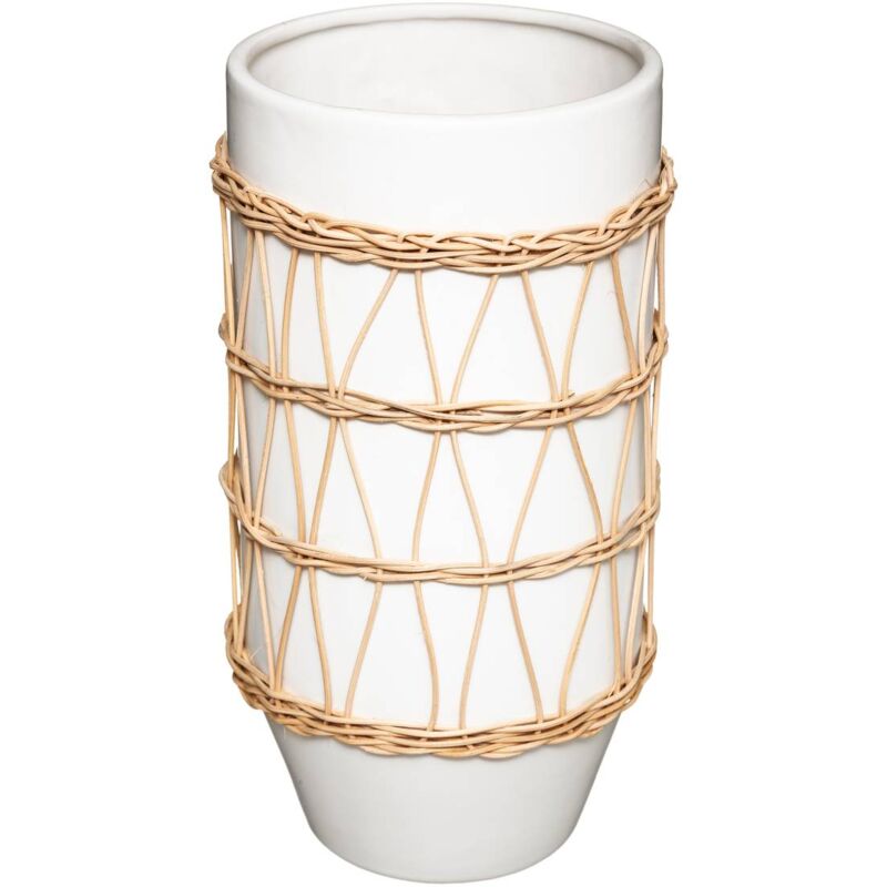 Atmosphera - Vase Lenka céramique et rotin blanc H25cm créateur d'intérieur
