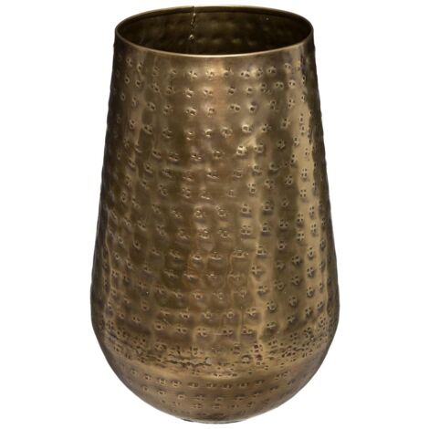 Atmosphera – Vase en métal martelé doré 23cm – Design ethnique chic pour bouquets séchés – Idéal sur tables d'appoint ou buffets