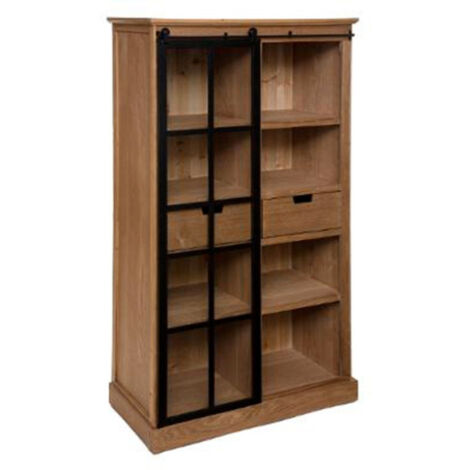 Atmosphera – Vitrine 2 tiroirs 150 cm en verre trempé et MDF – Marron caramel – Design tendance pour objets décoratifs – Dimensions L. 80 x l. 40 x H. 150 cm