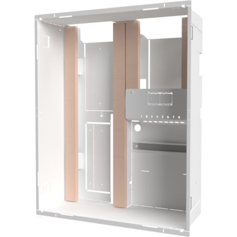 Atole – Bac d'encastrement pour GTL H. 625 mm – Acier blanc – 2 travées 13 modules – Support 2 prises et 8 RJ45 – Rail DIN intégré