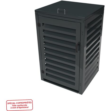 Atole – Cache-poubelle aluminium thermolaqué 360 litres – Tôle 3mm pour copropriété – Résistant aux intempéries – Gris anthracite