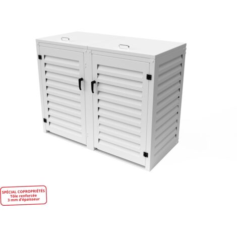 Atole – Cache-poubelle double aluminium 3mm – 2x360 litres – Résistant aux intempéries – Spécial copropriété – Accès facile