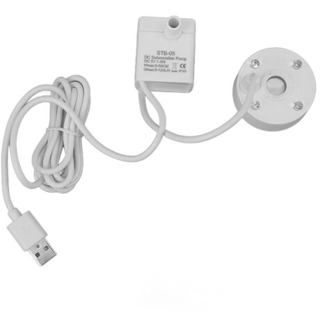 Atomiseur à Brume USB avec LED Colorée, Pompe et Fontaine - Humidificateur 5V pour Bassin, Jardin ou Bureau - Blanc