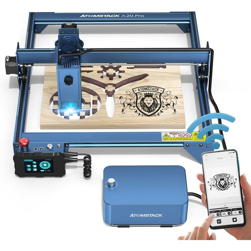Atomstack - A20 Pro Laser Engraver 130W, 20W Optical Power Laser Engraving Machine, with Dual Cylinder Air Assist Kit, app Laser Engraver for Wood,