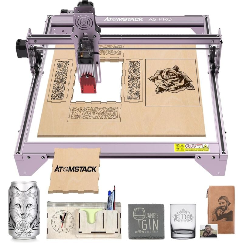 Atomstack - A5 Pro Graveur laser, machine de découpe laser 40 w avec protection des yeux, mise au point fixe, puissance de sortie 5 W-5,5 w, point