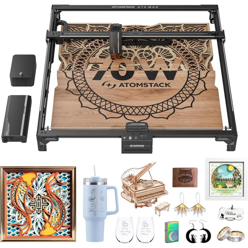 Atomstack - A70 Max Machine de découpe et gravure laser, puissance de sortie 70 w, zone de travail 800 x 850 mm, 400 mm/s, mise au point automatique,