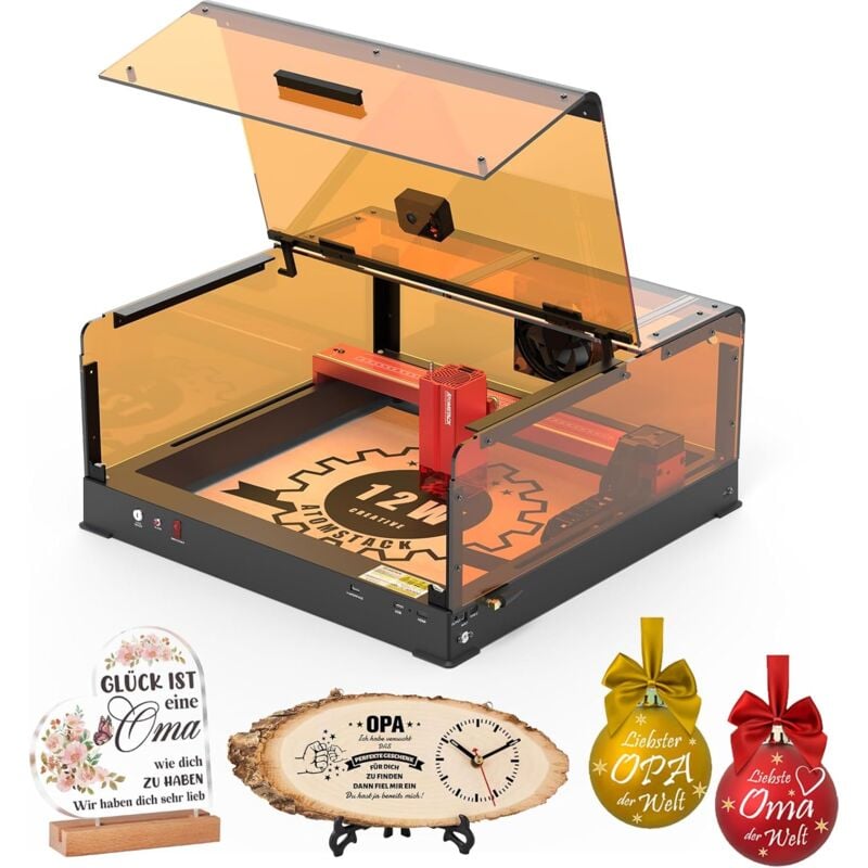 Atomstack - Graveur Laser A12 Ultra 50 w (Deluxe Edition), Avec Couvercle de Sécurité et Caméra, Machine de Gravure Laser Précise Portable 12 w,