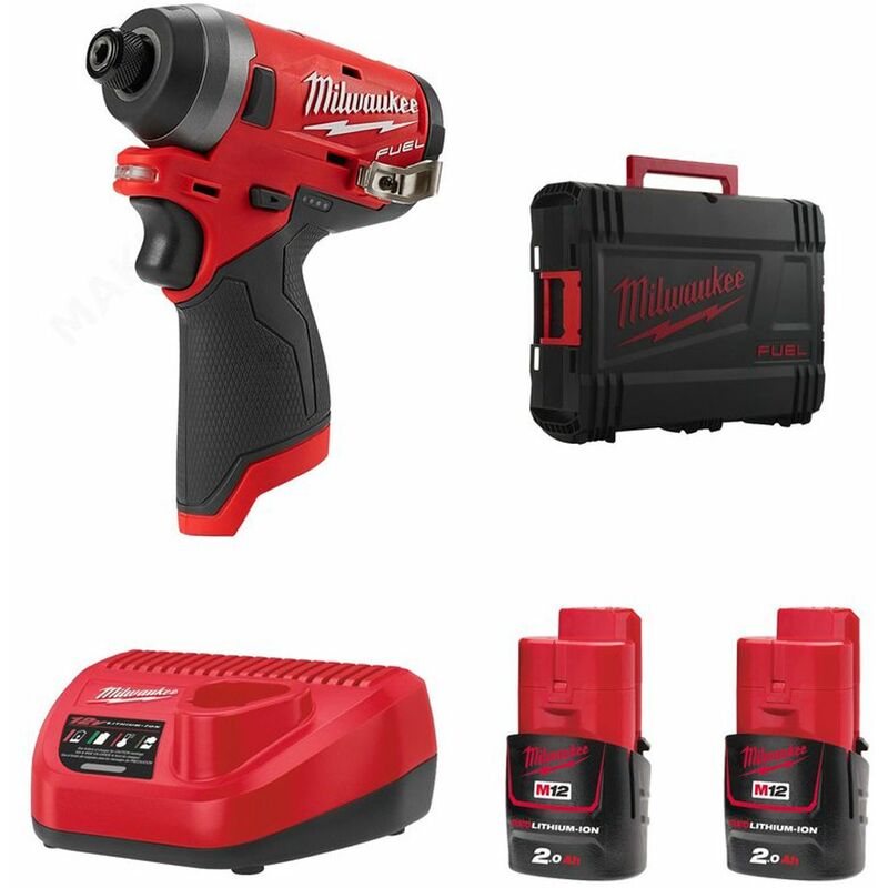 

Milwaukee M12 FID-202X 12V Litio-Ion BateríaJuego de atornilladores de impacto (2x baterías 2.0Ah) en caja HD - sin escobillas