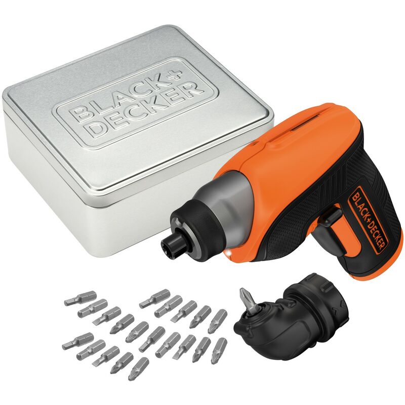 

CS3652LCAT-QW Atornillador 3,6V 1,5Ah de Litio con cabezal de ángulo recto, cargador, 20 accesorios y caja metálica - Black&decker