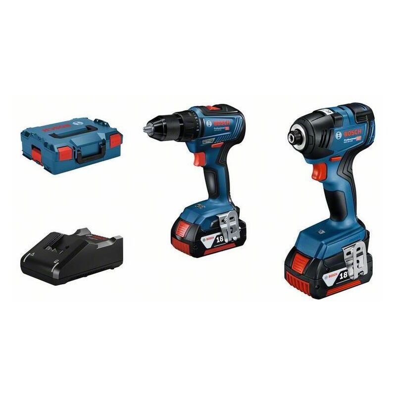 

Bosch 06019J2100 18V Litio-Ion Juego de Taladro (GSR 18V-55) & atornillador de impacto (GDR 18V-200) (baterías 2x 4.0Ah) en L-Boxx - sin escobillas