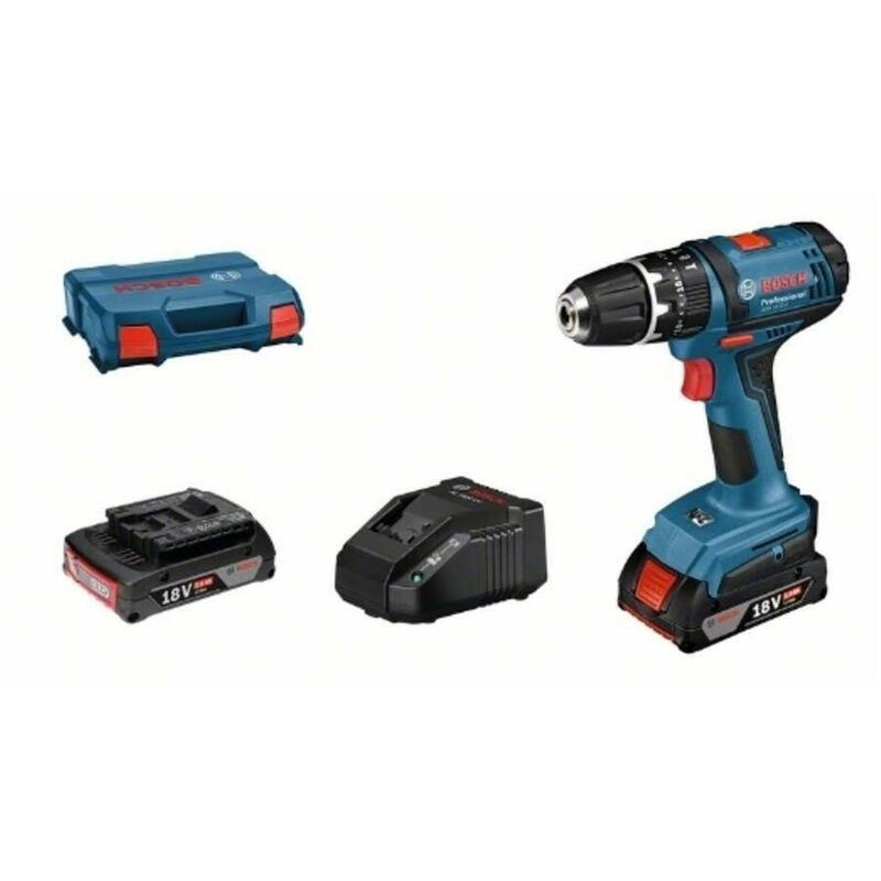 

Bosch 06019D2303 Taladro percutor a batería GSB 18V-2-LI + 2 baterías 2,0Ah + cargador GAL 18V-20 + L-Case