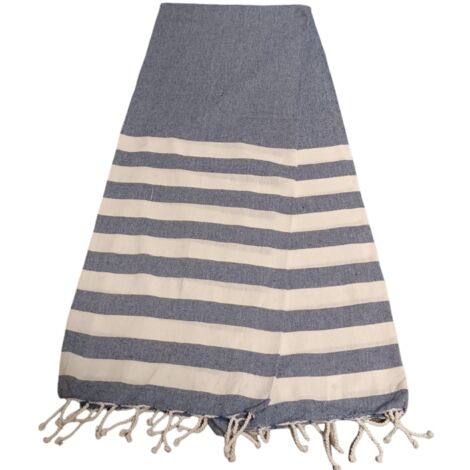 Atout Ciel Telo mare Fouta a righe con frange, 90 x 180 cm, blu marino