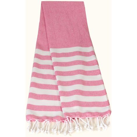Atout Ciel Telo mare Fouta a righe con frange, 90 x 180 cm, rosa
