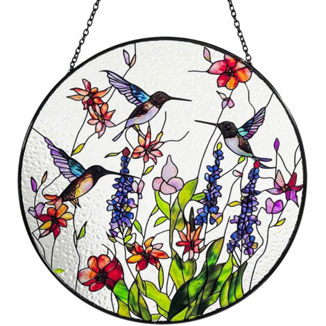 Atrapasueños de vidrieras, colibrí, flores, multicolor, acrílico, decoración de pared, ventana, 20x20 cm [Decoración de interiores]