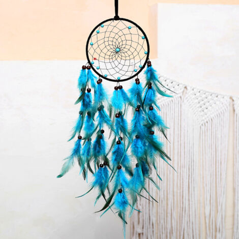 Atrapasueños decorativo con luz y plumas – farol de pared, conjunto de campanillas de viento para uso interior y exterior, cuentas de madera, hoja LED, 16 cm