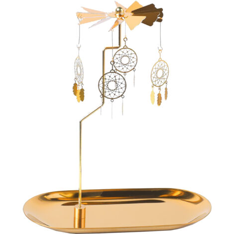 Atrapasueños giratorio con portavelas y bandeja dorada – Atrapasueños decorativo romántico de hierro con caja interior