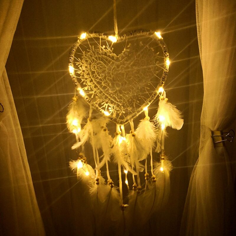

Happyshopping - Atrapasuenos hechos a mano en forma de corazon con iluminacion LED Hecho a mano Decoracion para colgar en la pared Adorno Artesania