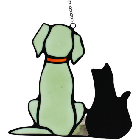 【Atrapasueños para ventana】Atrapasueños para ventana con forma de gato de cristal Tiffany - Recuerdo de mascota de cristal de colores hecho a mano (21 x 19,5 cm, azul o verde, 142 g)