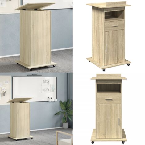 Atril con ruedas y cajón madera roble Sonoma 55x55x107 cm - Escritorio inclinable - Deflector