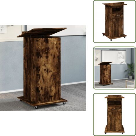 Atril para presentaciones - vidaXL Atril con ruedas y cajón madera roble ahumado 55x55x107 cm - Atril para discursos