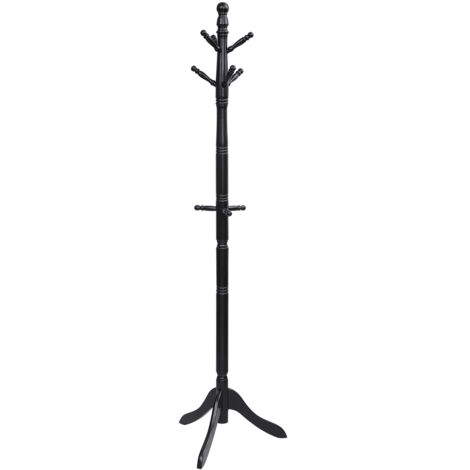 Attaccapanni ad albero in legno di gomma con 9 ganci, Appendiabiti da ingresso altezza regolabile50x50x175cm Nero
