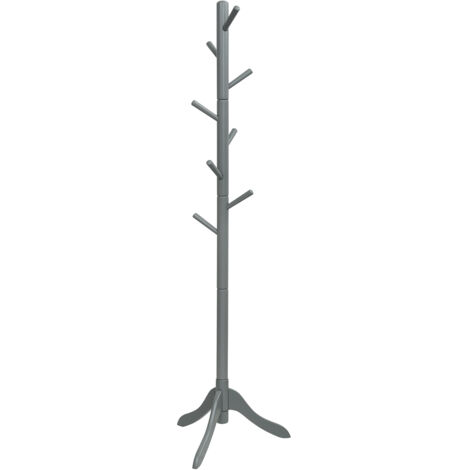 Attaccapanni in legno regolabile in altezza con 8 ganci, Albero porta abiti da terra 50x50x175cm Grigio