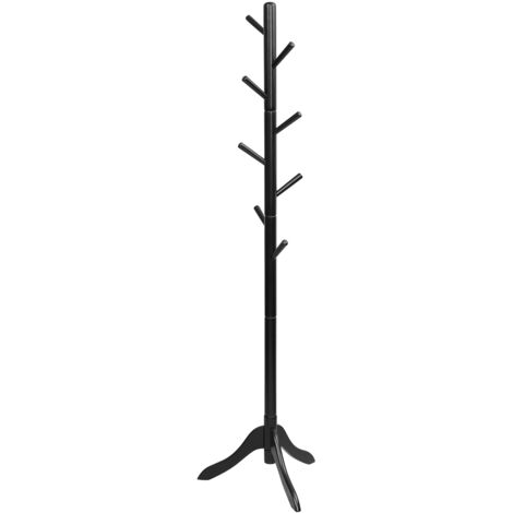 Attaccapanni in legno regolabile in altezza con 8 ganci, Albero porta abiti da terra 50x50x175cm Nero