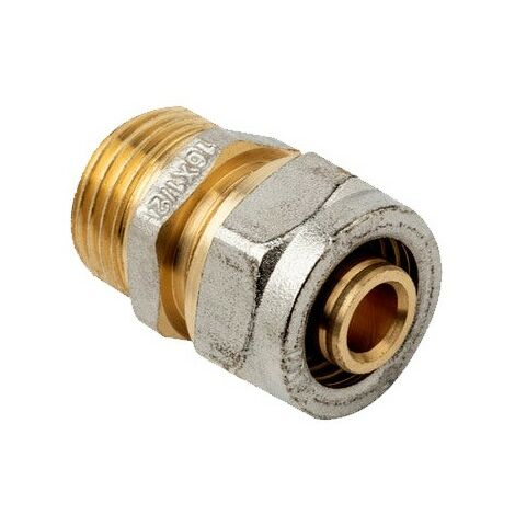 Attacco 1/2'' maschio per tubo multistrato a compressione da 20 mm, senza necessità di crimpatrice, grigio