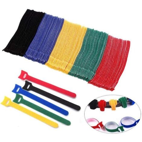 Attache Attaches de Cable Attache de Bureau Attaches de Cable Attaches en 5 Couleurs Différentes: rouge, vert, bleu, jaune (100 pièces)-