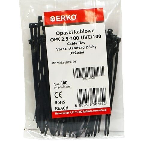 Attache-câble noir OPK 100/2,5 UV 100 pcs ERKO