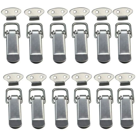 Attache Capot 12 Pièces, Fermeture à Levier, Loquet à Ressort,Loquet à Bascule Fermoir à Ressort avec Crochet Fermeture à Ressort en Acier Inoxydable pour Coffret, Boîte, Tiroir, Armoire