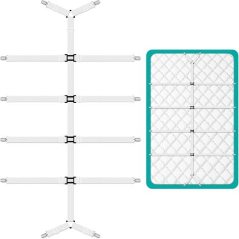 Attache Drap Housse, Élastiques Ajustables Accroche Drap Housse, 88-120CM Tendeur Drap Housse avec Pinces Métalliques, pour Draps, Matelas, Planche à Repasser Ou Canapé, Blanc