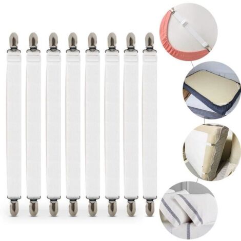 Attache Draps de Lit, 8pcs Tendeur Drap Sangles de Maintien de Drap Réglable, Fixateur de Drap pour Lit ou Canapé d'angle, Sangles E