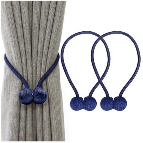 Attache-rideau, pince magnétique avec boucle, 2 pièces, bleu marine, 42 cm