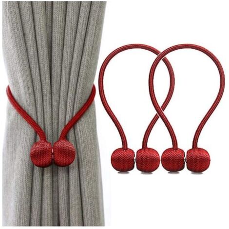Attache-rideau, pince magnétique avec boucle, 2 pièces, Rouge, 42 cm