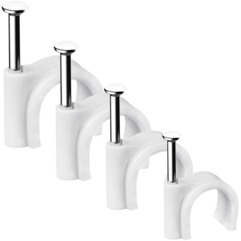 Attaches-câbles, 400 pièces, clous robustes, ronds, blancs, 4 tailles : 4 mm, 6 mm, 8 mm et 10 mm, clips de rangement et d’organisation des câbles-AquaForge