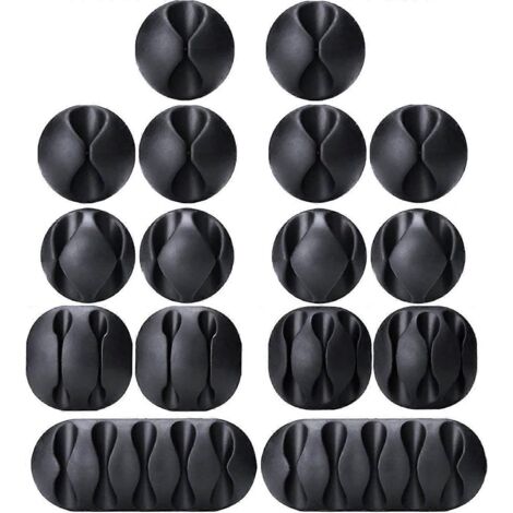 Attaches-câbles, lot de 16, noires et auto-adhésives, idéales pour organiser vos câbles : maison, bureau, voiture, bureau, table de chevet-AquaForge